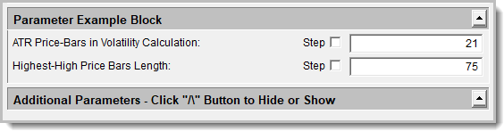 Click on Section Heading Title Button to Hide or Show Sectioned Parameters. Click on Section Heading Title Button to Hide or Show Sectioned Parameters.