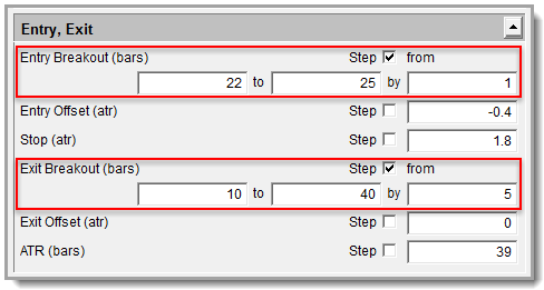 Donchian SmartFills EntryExit Stepping Parameters