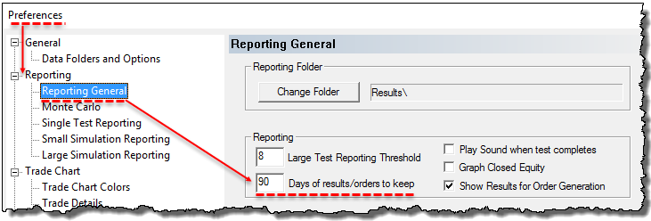 Preferences General Reporting Orders/Results Days Limit