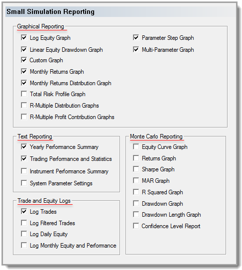 Small Simulation Reporting Options